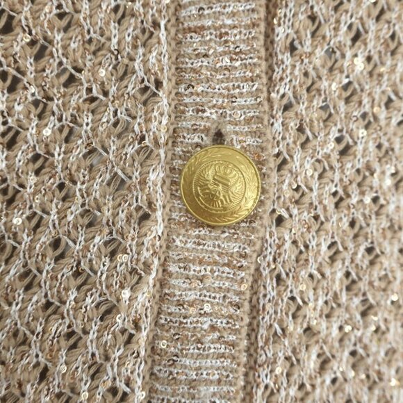 L'Agence Blanca Sequin Cardigan Beige/Gold Crochet Knit Size Small - Picture 2 of 9